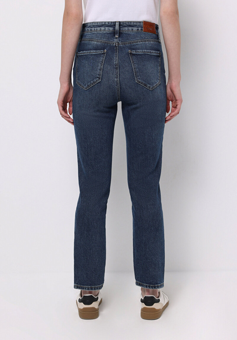 Slim Fit Dar Paça Kadın İndigo Jean Pantolon