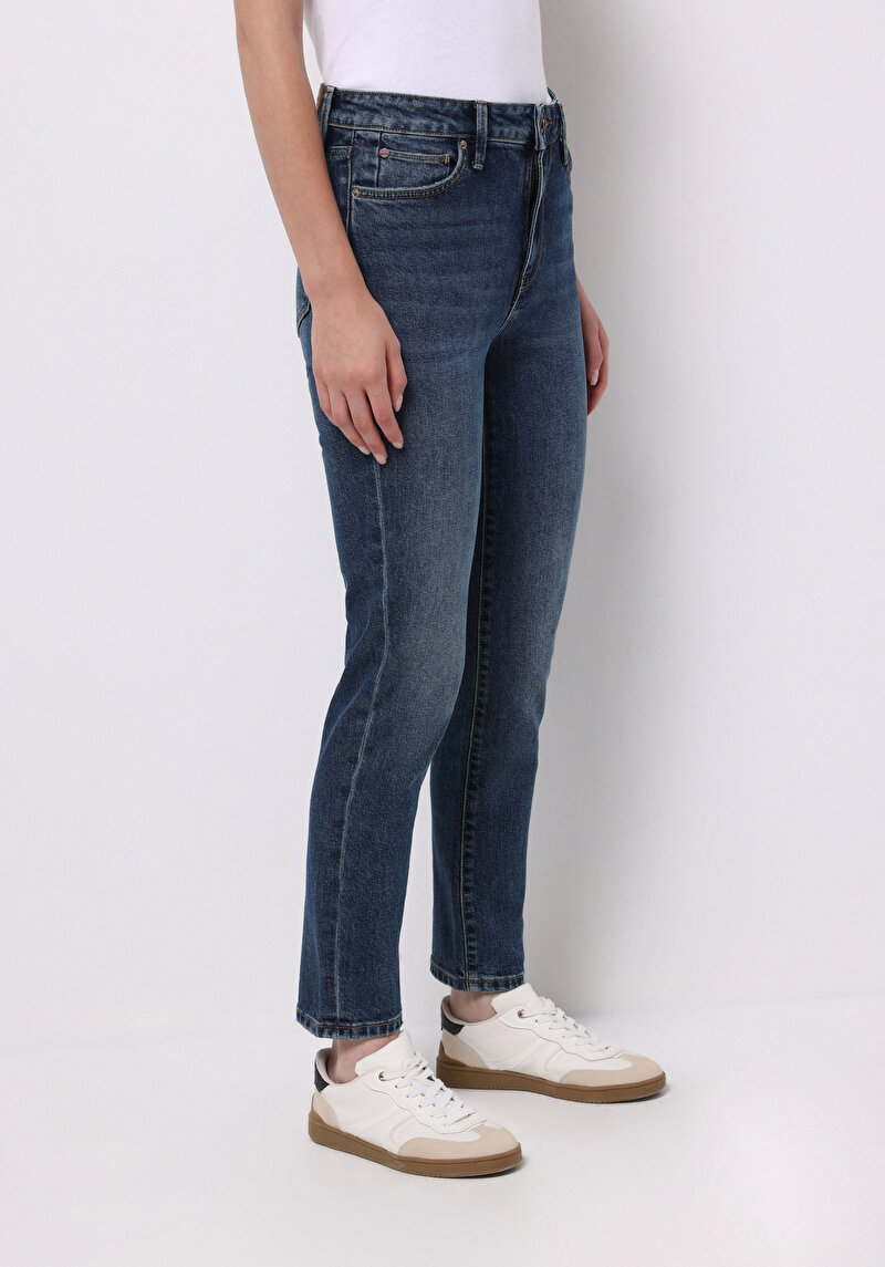 Slim Fit Dar Paça Kadın İndigo Jean Pantolon
