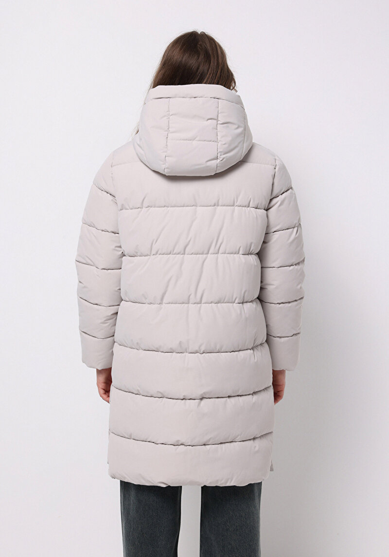 Regular Fit Kapüşonlu Fermuarlı Astarlı Suya Dayanıklı Kadın Taş Kaban