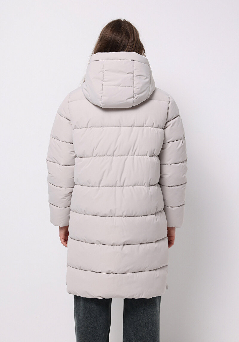 Regular Fit Kapüşonlu Fermuarlı Astarlı Suya Dayanıklı Kadın Taş Kaban