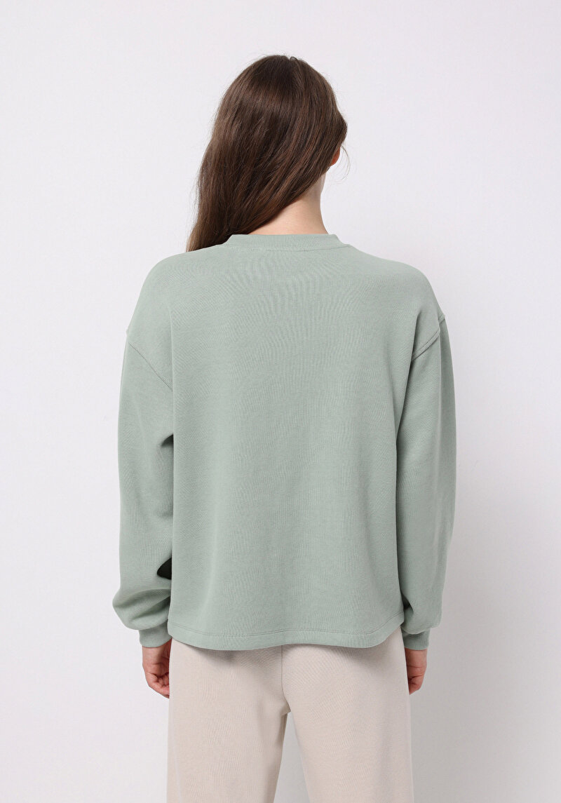 Regular Fit Yuvarlak Yaka Düz Kadın Yeşil Sweatshirt