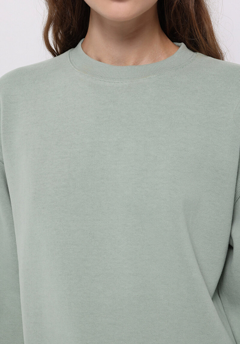 Regular Fit Yuvarlak Yaka Düz Kadın Yeşil Sweatshirt
