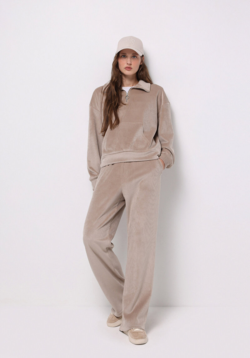 Regular Fit Polo Yaka Kadın Sweatshirt