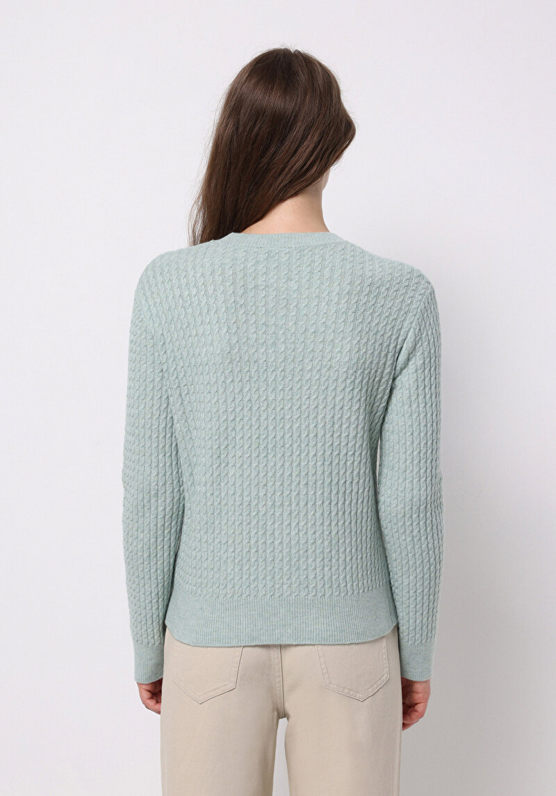 Regular Fit Yuvarlak Yaka Düz Kadın Yeşil Kazak