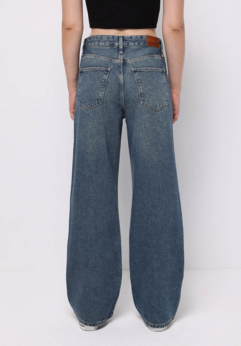 Regular Fit Yüksel Bel Geniş Paça Kadın Siyah Jean Pantolon