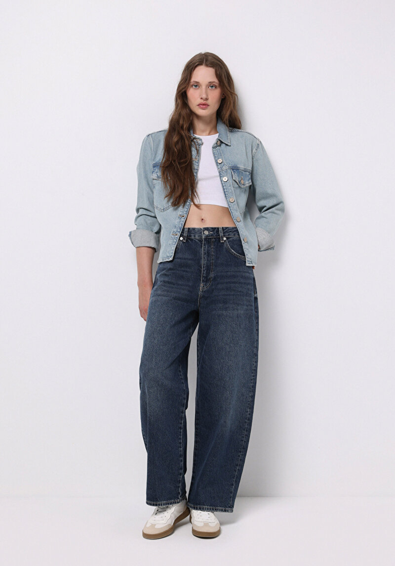 Baggy Fit Kadın İndigo Jean Pantolon