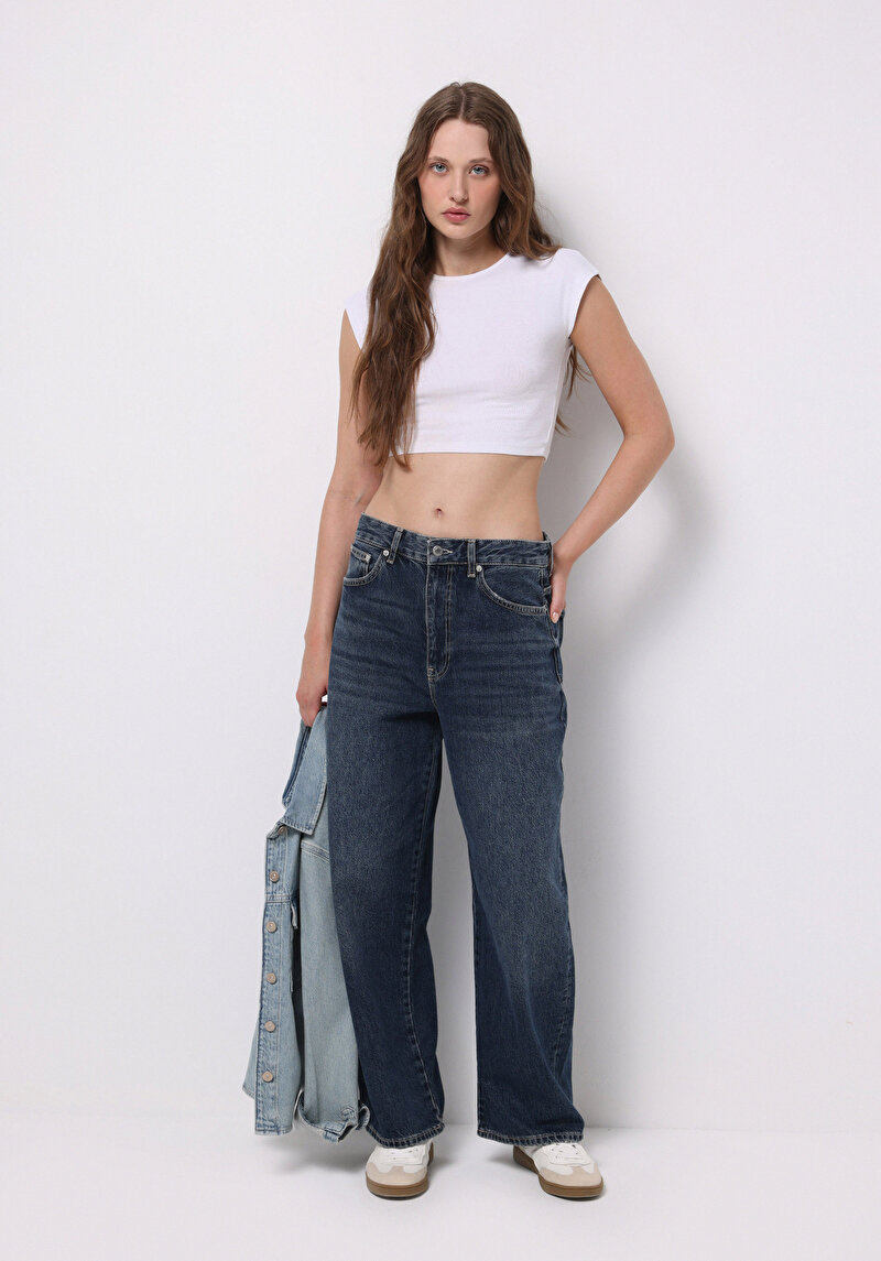 Baggy Fit Kadın İndigo Jean Pantolon