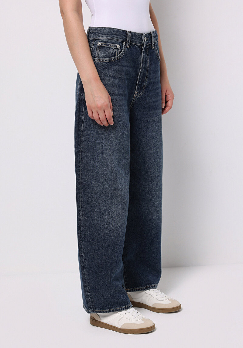 Baggy Fit Kadın İndigo Jean Pantolon