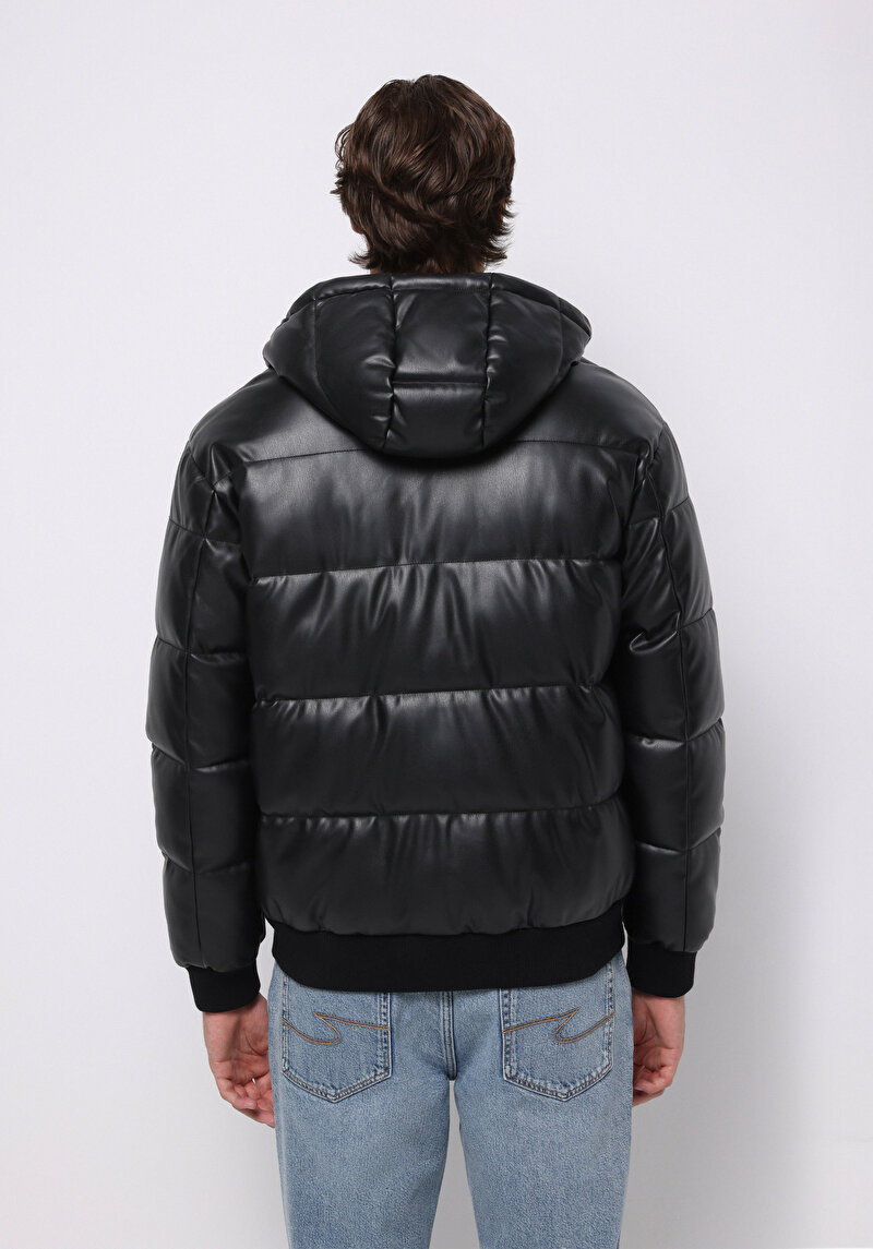 Regular Fit Erkek Siyah Mont Pu
