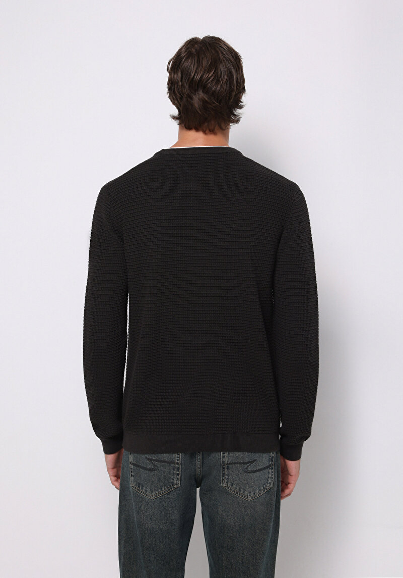 Regular Fit Yuvarlak Yaka Jakarlı Erkek Antrasit Kazak