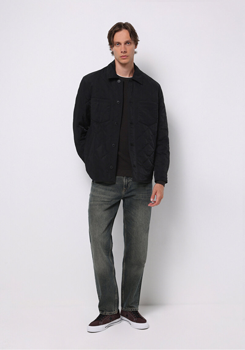 Regular Fit Erkek Siyah Mont