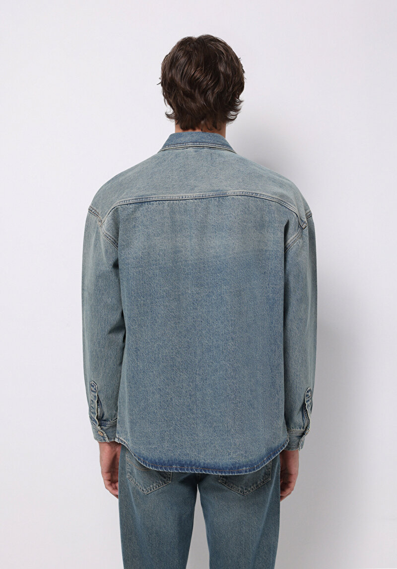 Oversize Fit Erkek Mavi Shacket