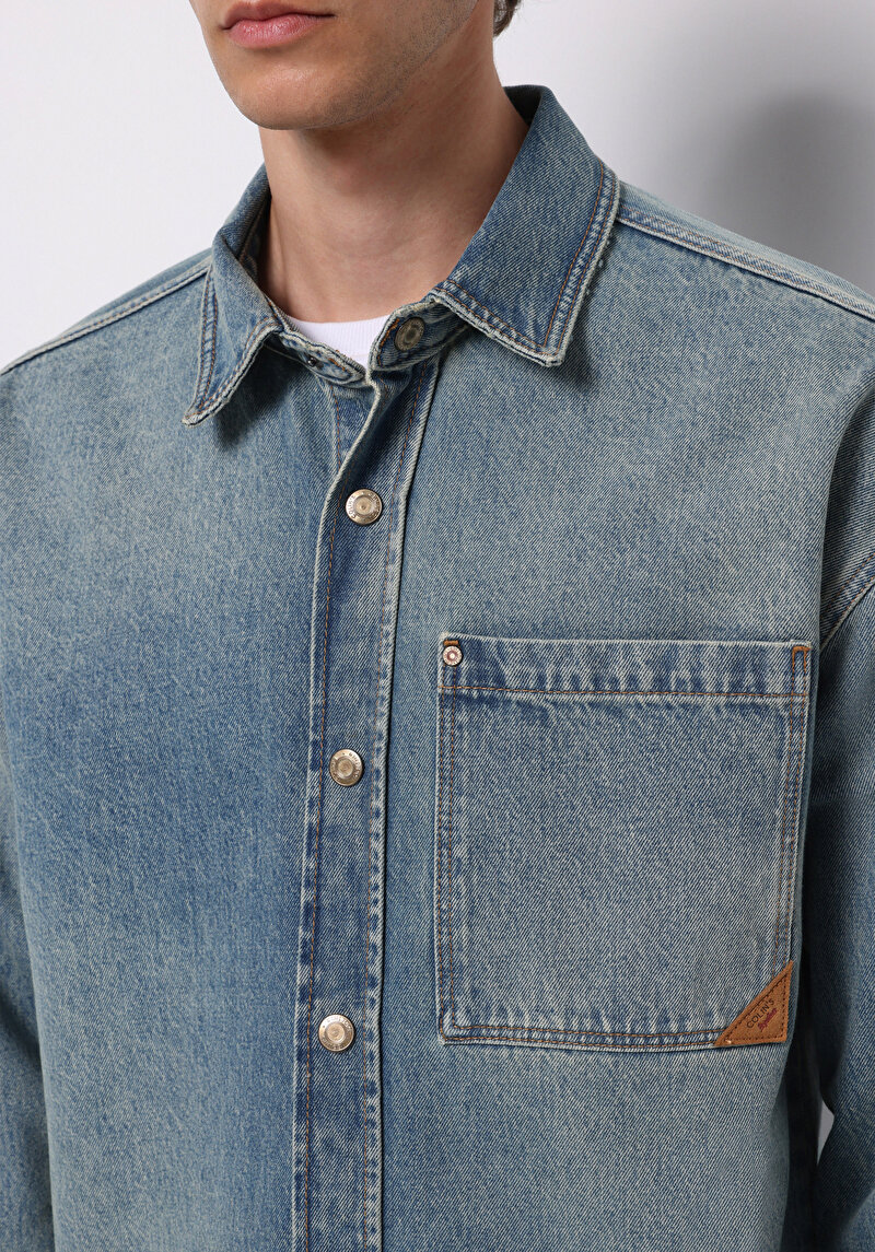 Oversize Fit Erkek Mavi Shacket