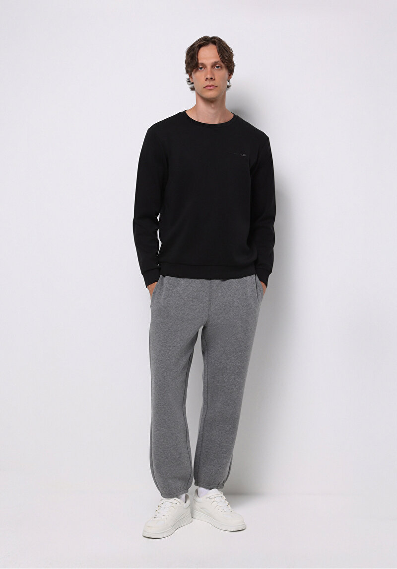 Loose Fit Orta Bel Düz Erkek Antrasit Eşofman Altı