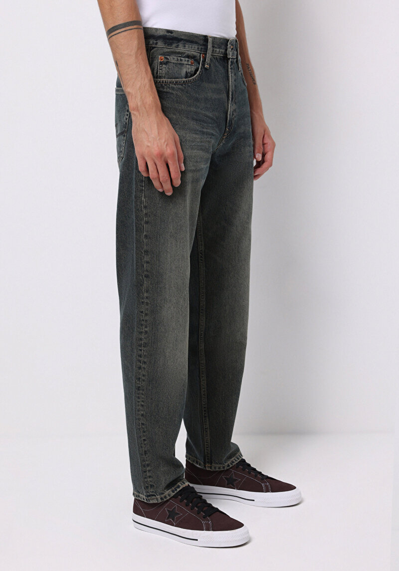 Loose Straight Fit Erkek İndigo Jean Pantolon