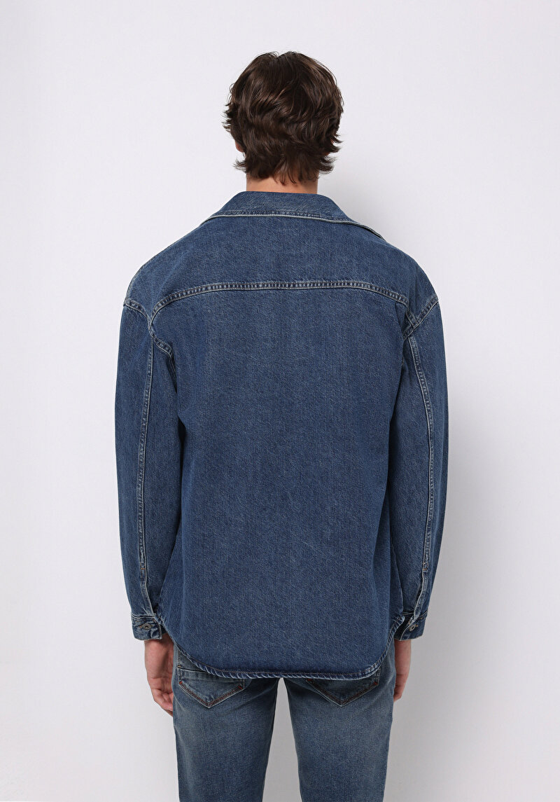 Oversize Fit Erkek Mavi Shacket