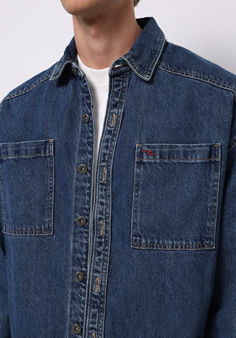 Oversize Fit Erkek Mavi Shacket
