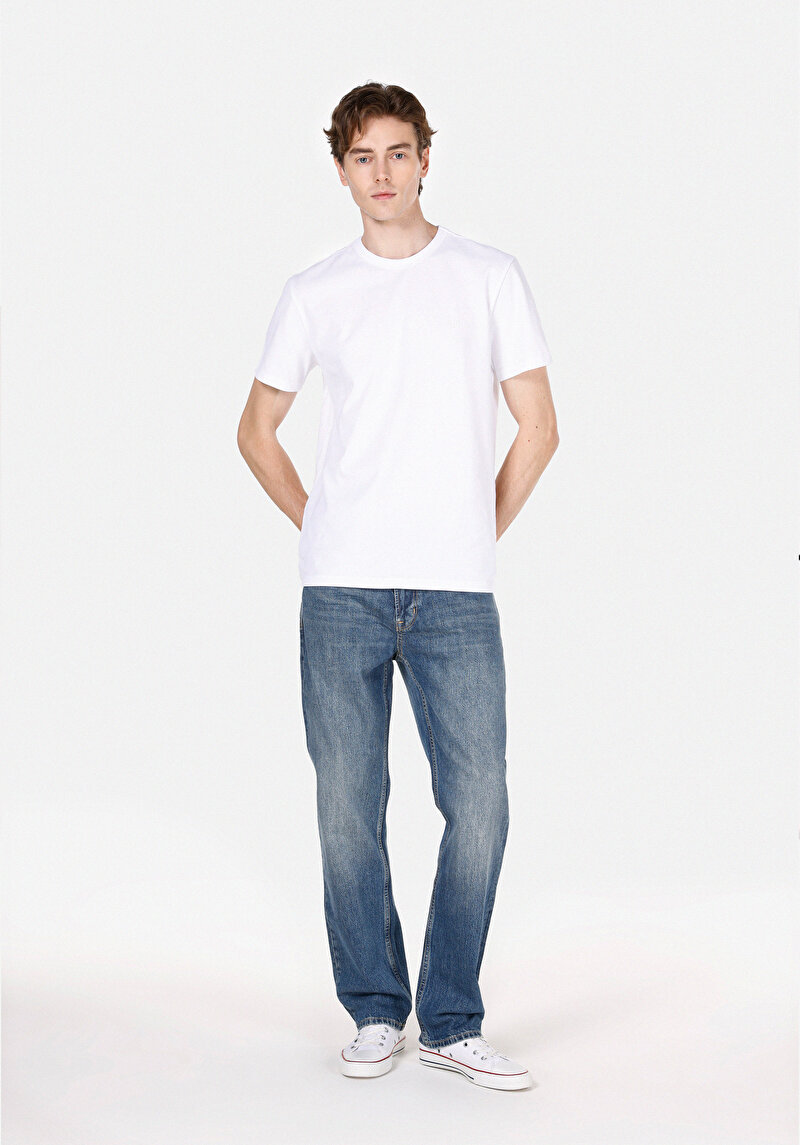 Regular Fit Yuvarlak Yaka Düz Erkek Beyaz Kısa Kol Tişört