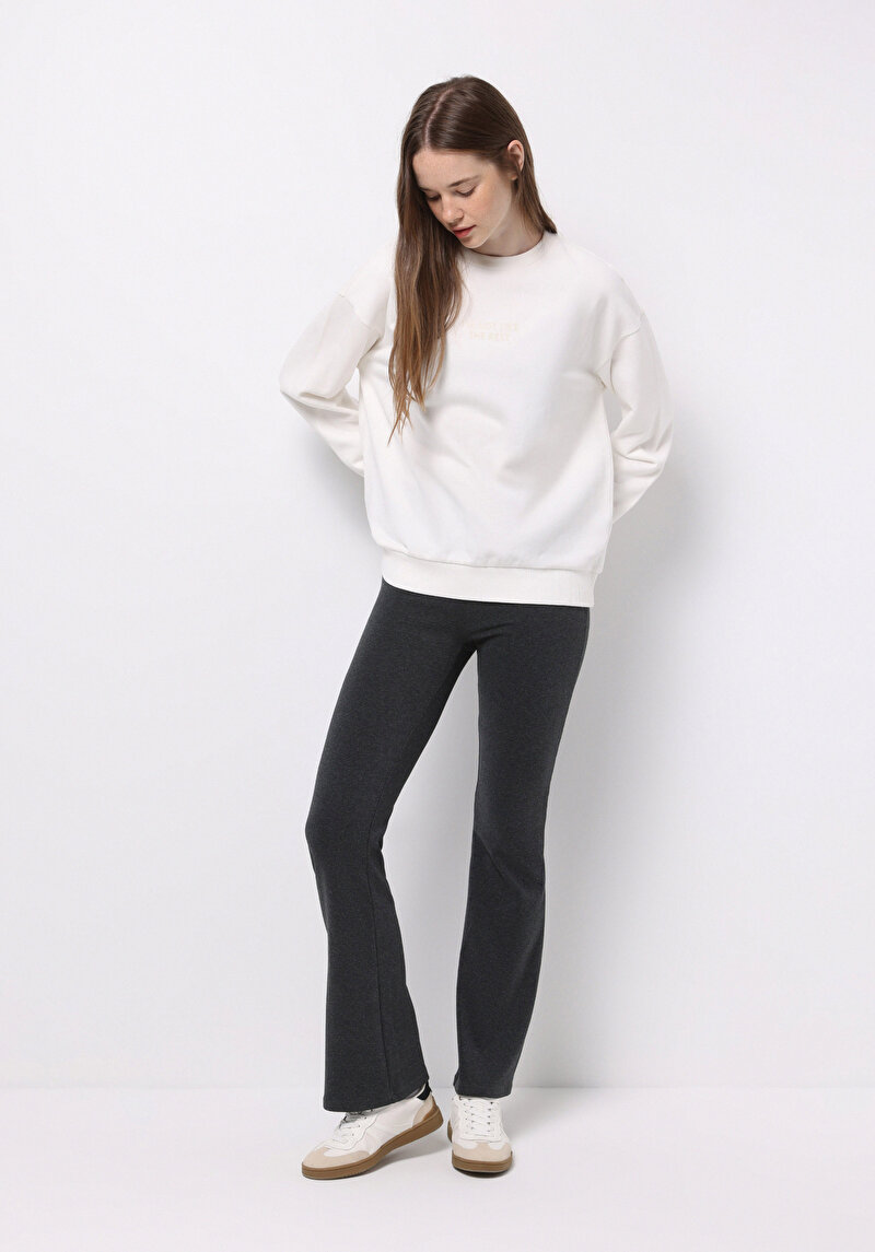 Slim Fit Kadın Antrasit Örme Tayt