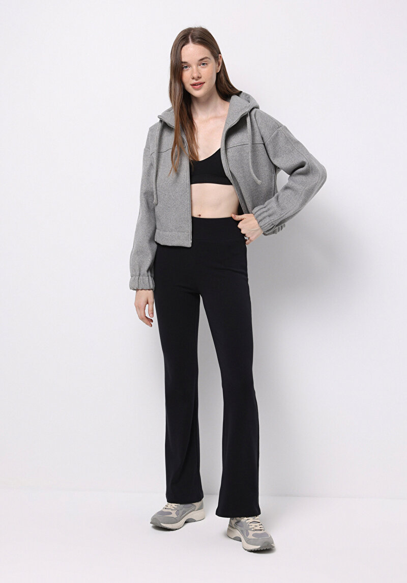 Slim Fit Kadın Siyah Örme Tayt