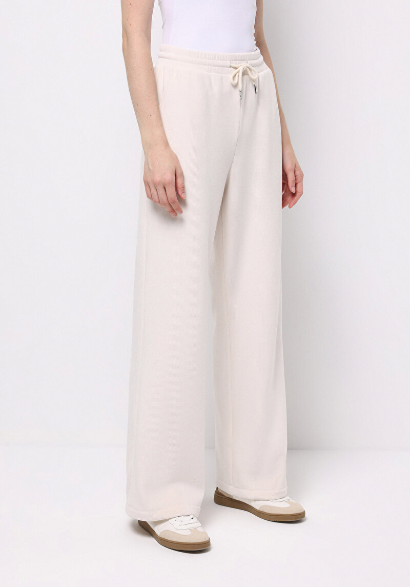 Regular Fit Orta Bel Düz Kadın Ekru Eşofman Altı