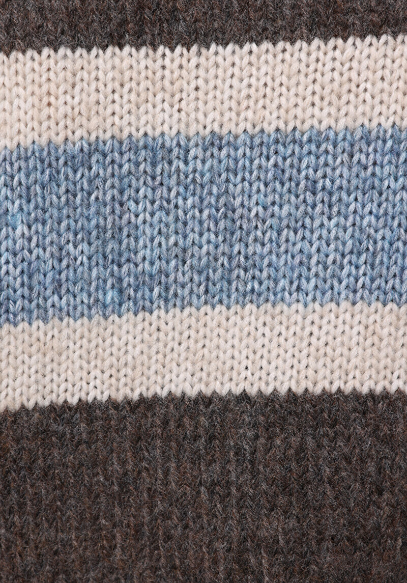 Regular Fit Yuvarlak Yaka Çizgili Kadın Kahverengi Kazak