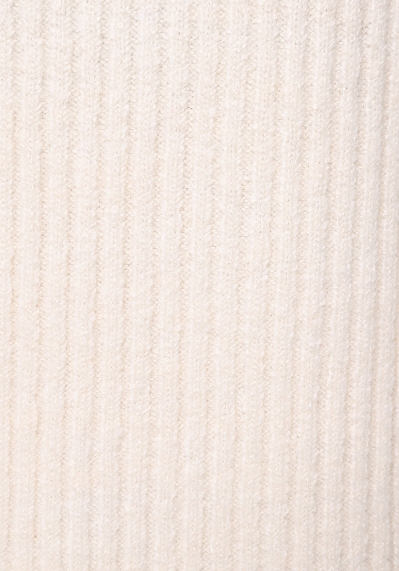 Regular Fit Fermuarlı Düz Kadın Ekru Kazak