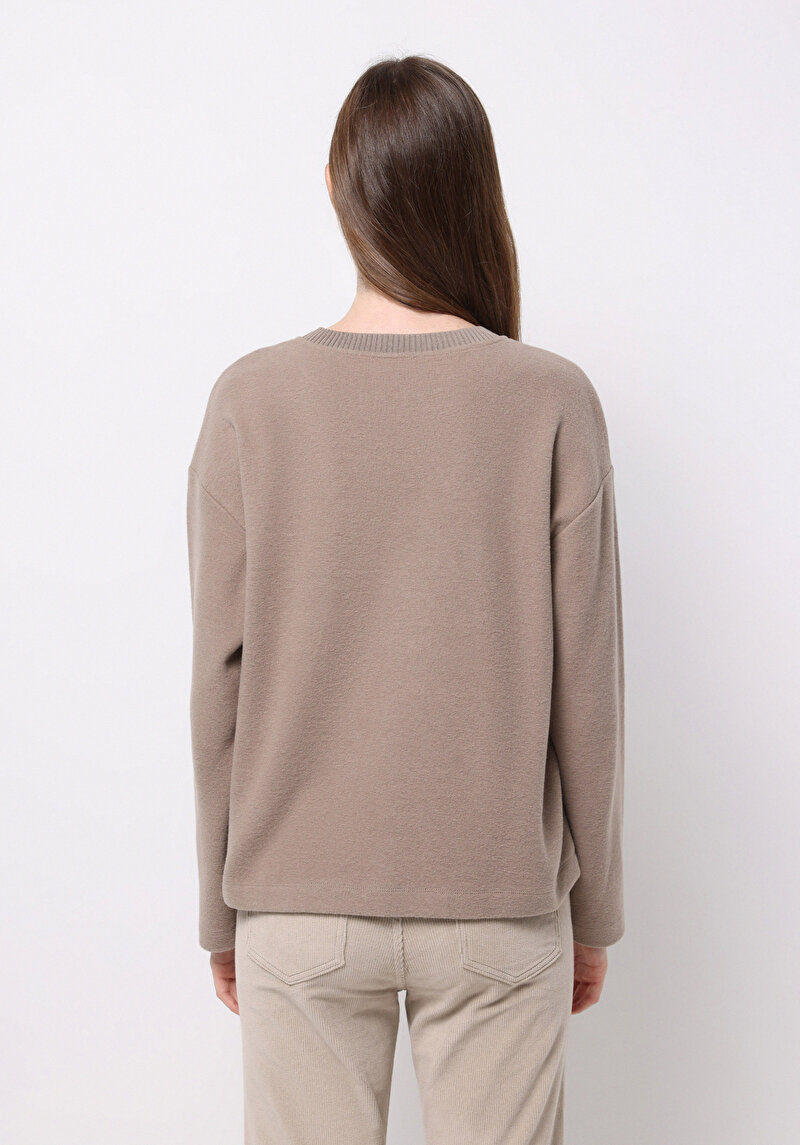 Regular Fit Yuvarlak Yaka Düz Kadın Bej Tişört