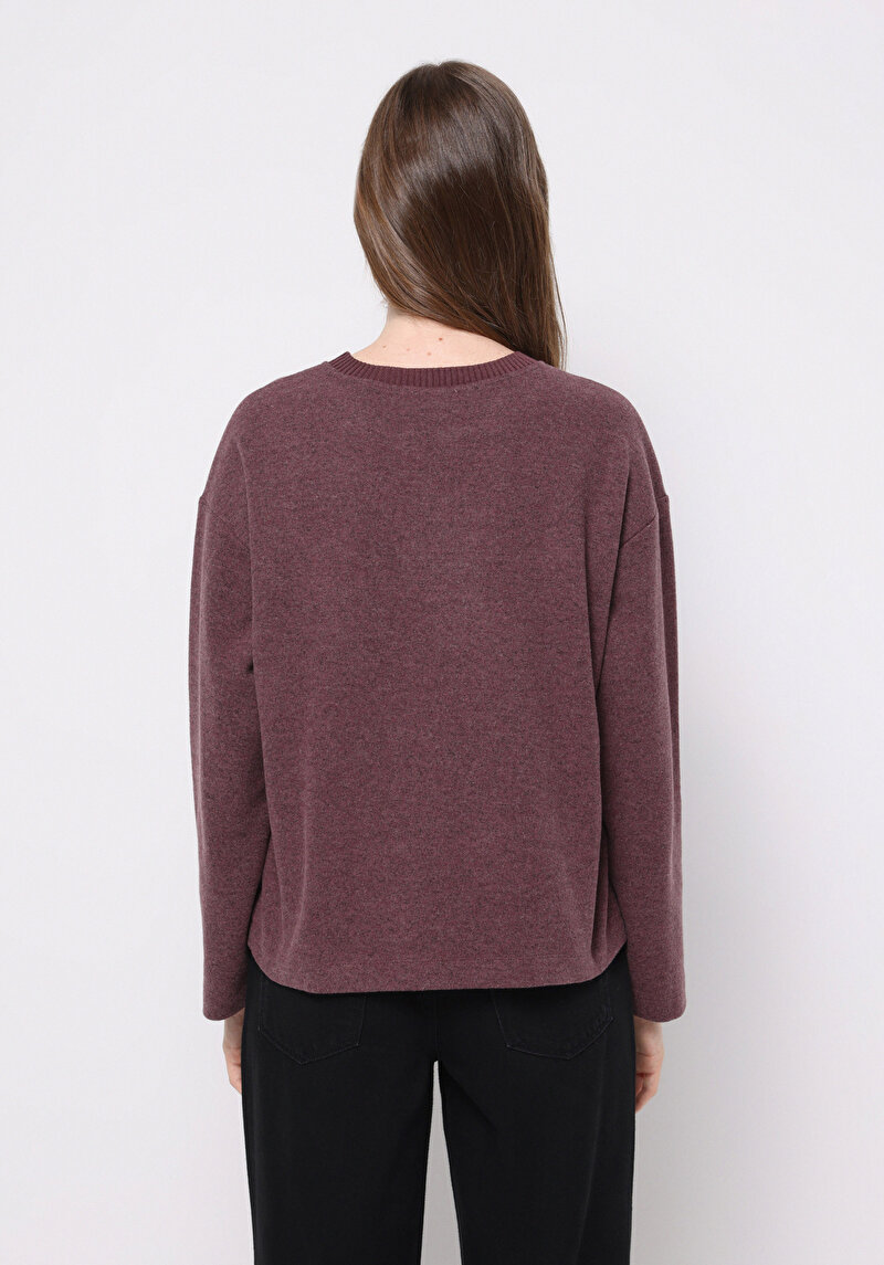 Regular Fit Yuvarlak Yaka Düz Kadın Mor Tişört