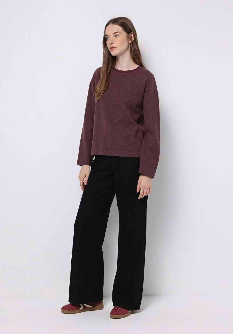 Regular Fit Yuvarlak Yaka Düz Kadın Mor Tişört