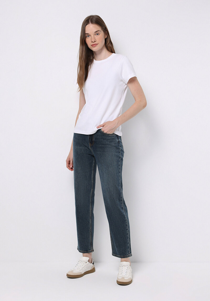 Straight Fit Kadın İndigo Jean Pantolon