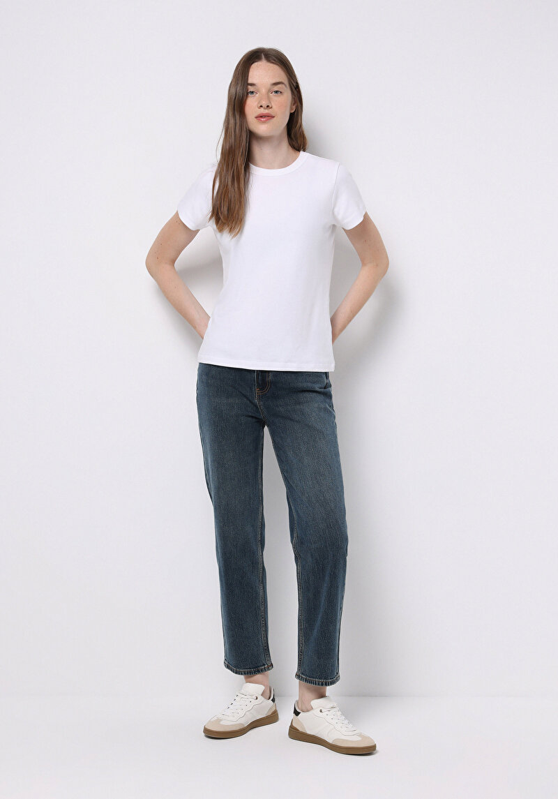 Straight Fit Kadın İndigo Jean Pantolon