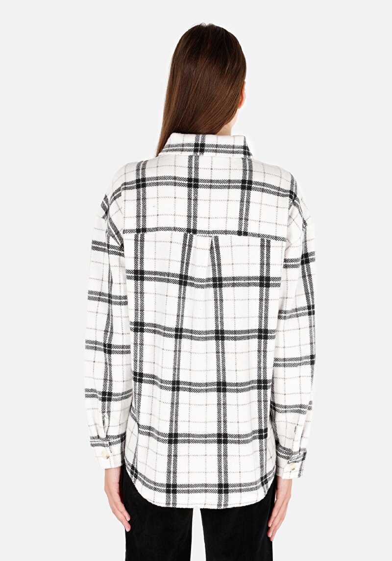 Regular Fit Shirt Neck  Kadın Beyaz Uzun Kol Gömlek
