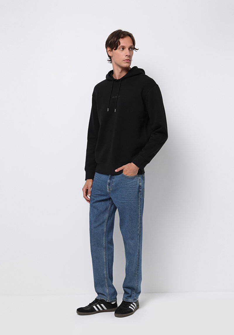 Comfort Fit Erkek Siyah Sweatshirt