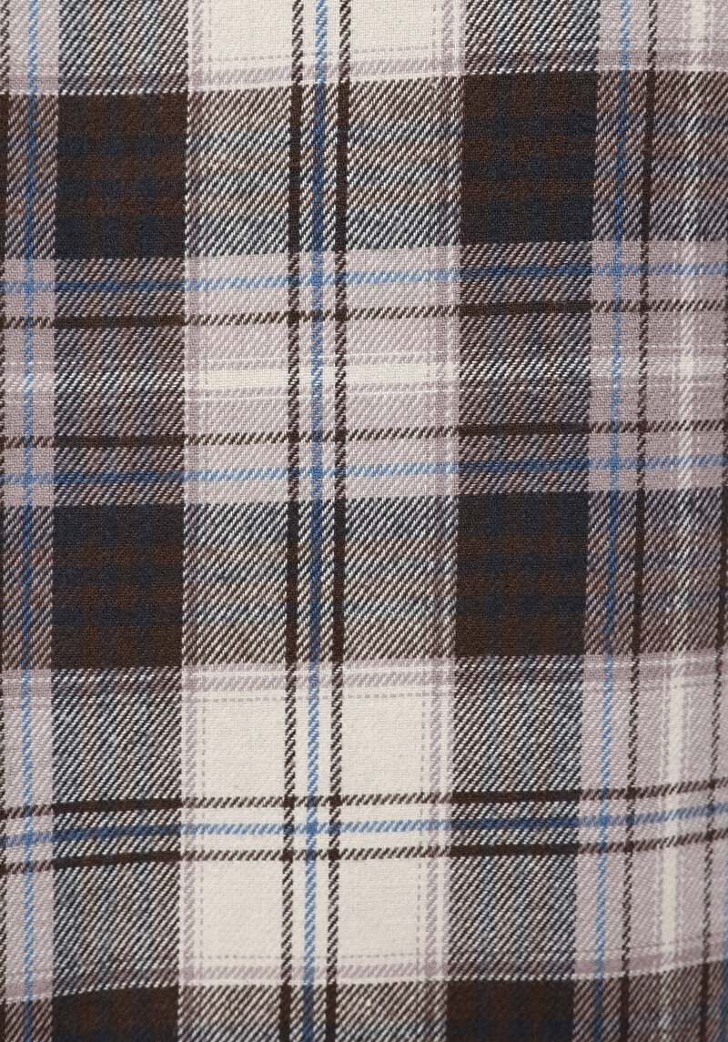 Regular Fit Shirt Neck Ekoseli Erkek Kahverengi Uzun Kol Gömlek