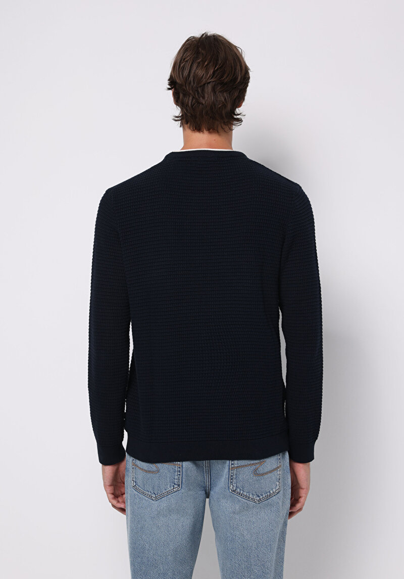 Regular Fit Yuvarlak Yaka Jakarlı Erkek Lacivert Kazak