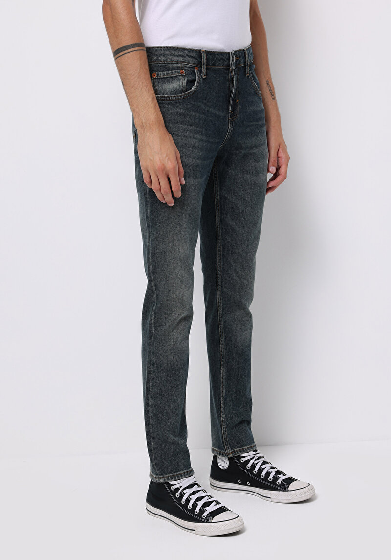 Straight Fit Erkek İndigo Jean Pantolon
