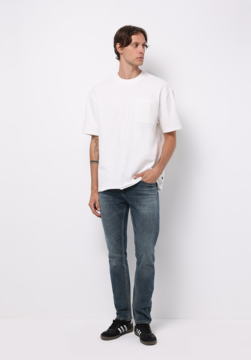 Straight Fit Erkek İndigo Jean Pantolon