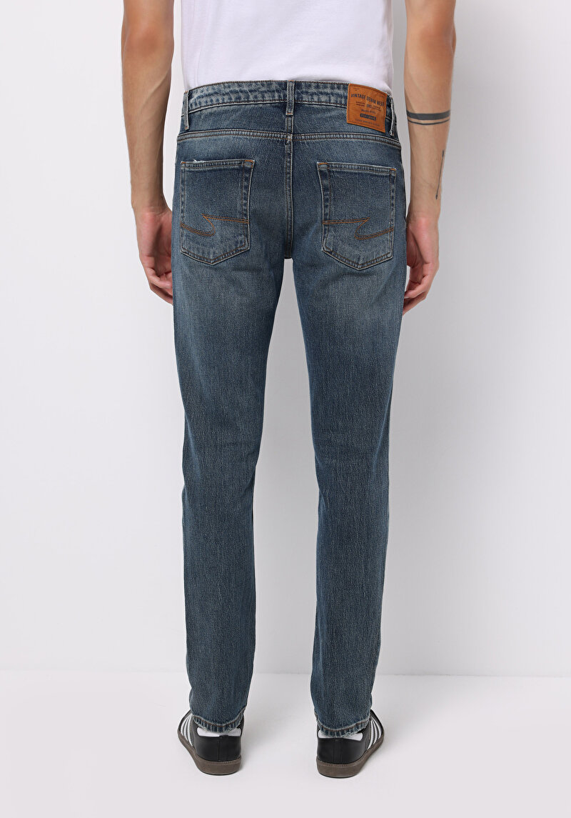 Straight Fit Erkek İndigo Jean Pantolon