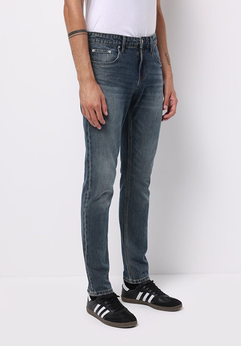 Straight Fit Erkek İndigo Jean Pantolon
