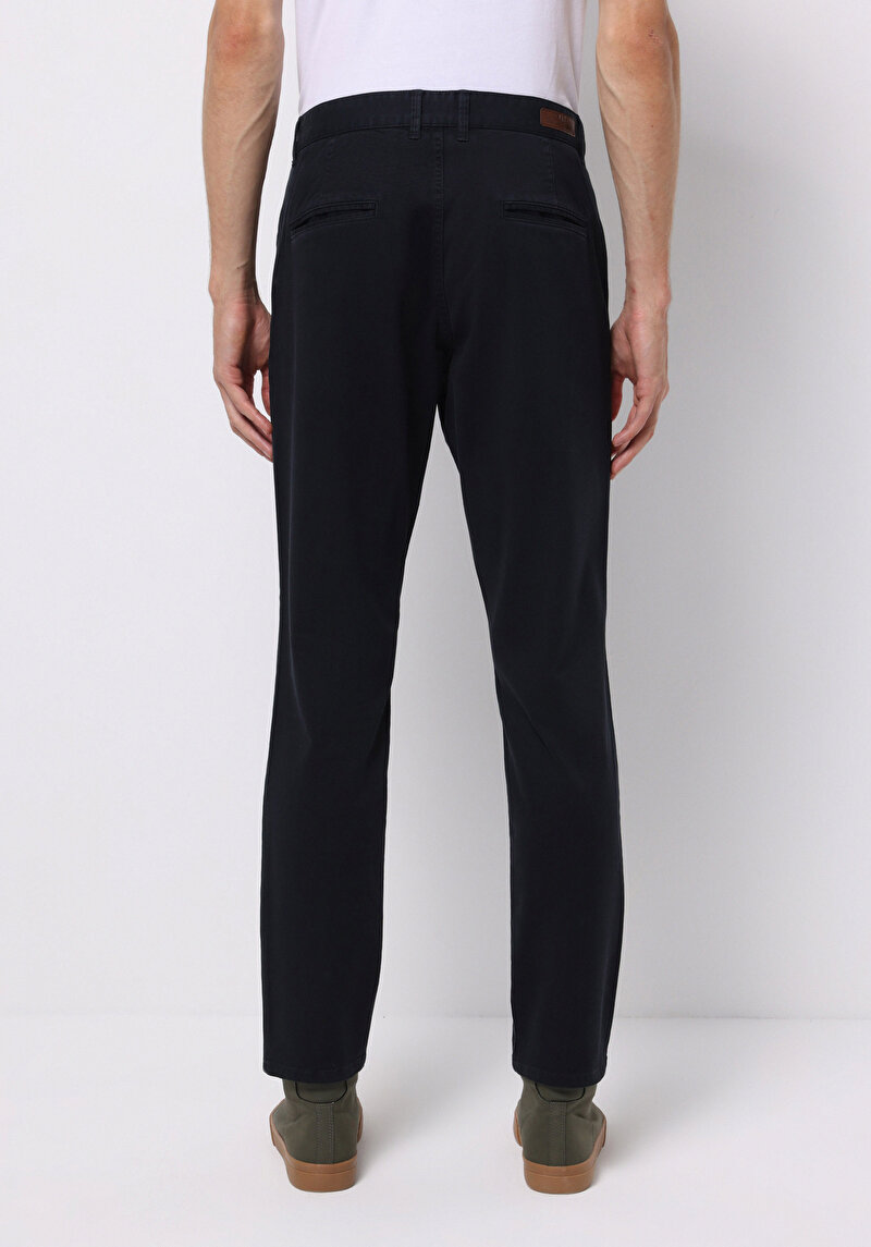 Slim Fit Orta Bel Düz Paça Erkek Lacivert Pantolon