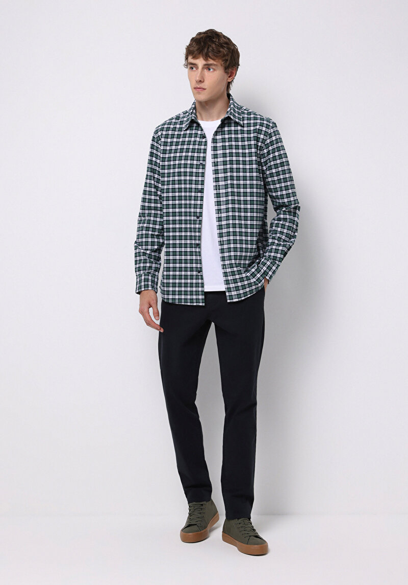 Slim Fit Orta Bel Düz Paça Erkek Lacivert Pantolon