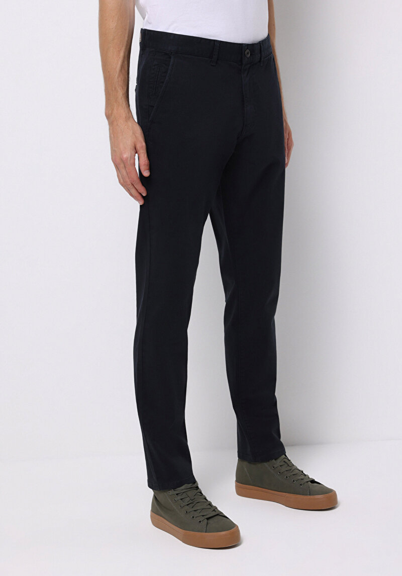 Slim Fit Orta Bel Düz Paça Erkek Lacivert  Pantolon