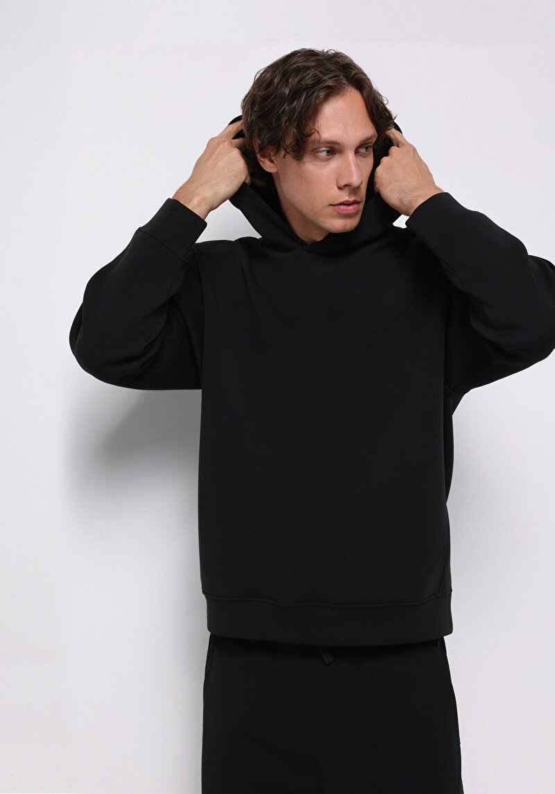 Oversize Fit Erkek Siyah Sweatshirt