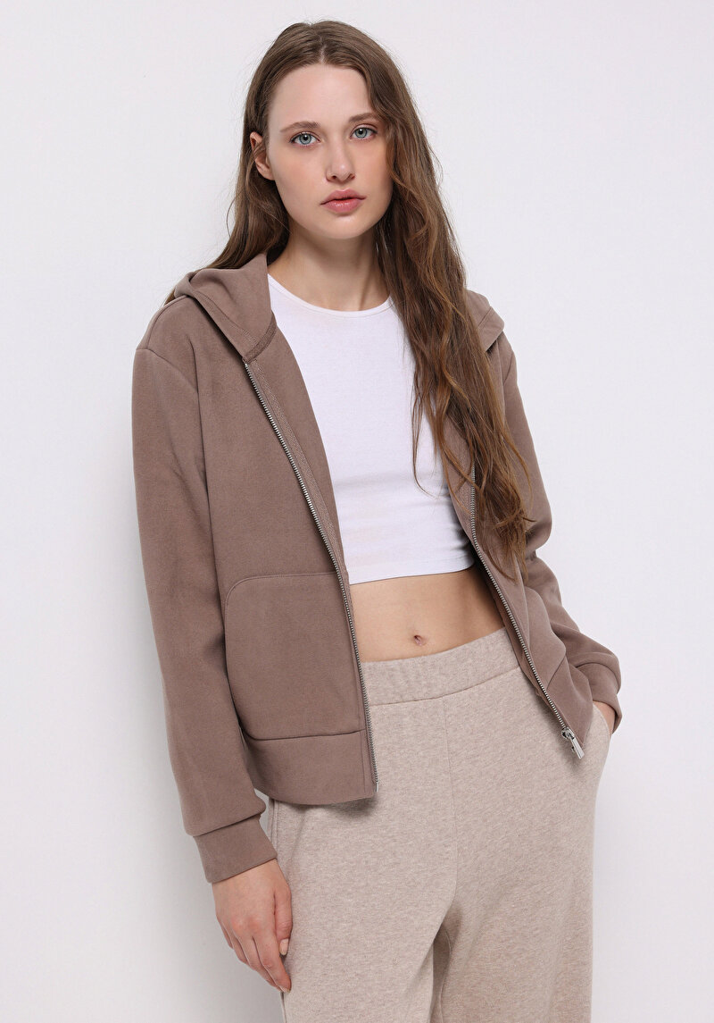 Regular Fit Kapüşonlu Düz Kadın Sweatshirt