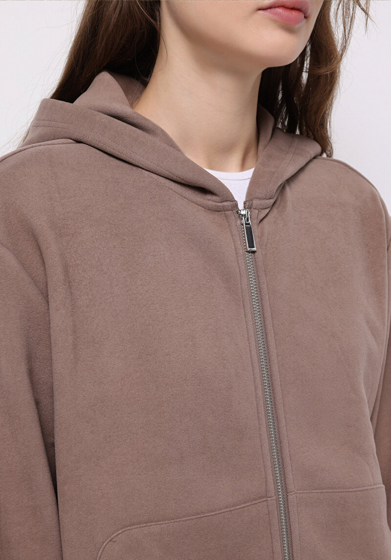 Regular Fit Kapüşonlu Düz Kadın Sweatshirt