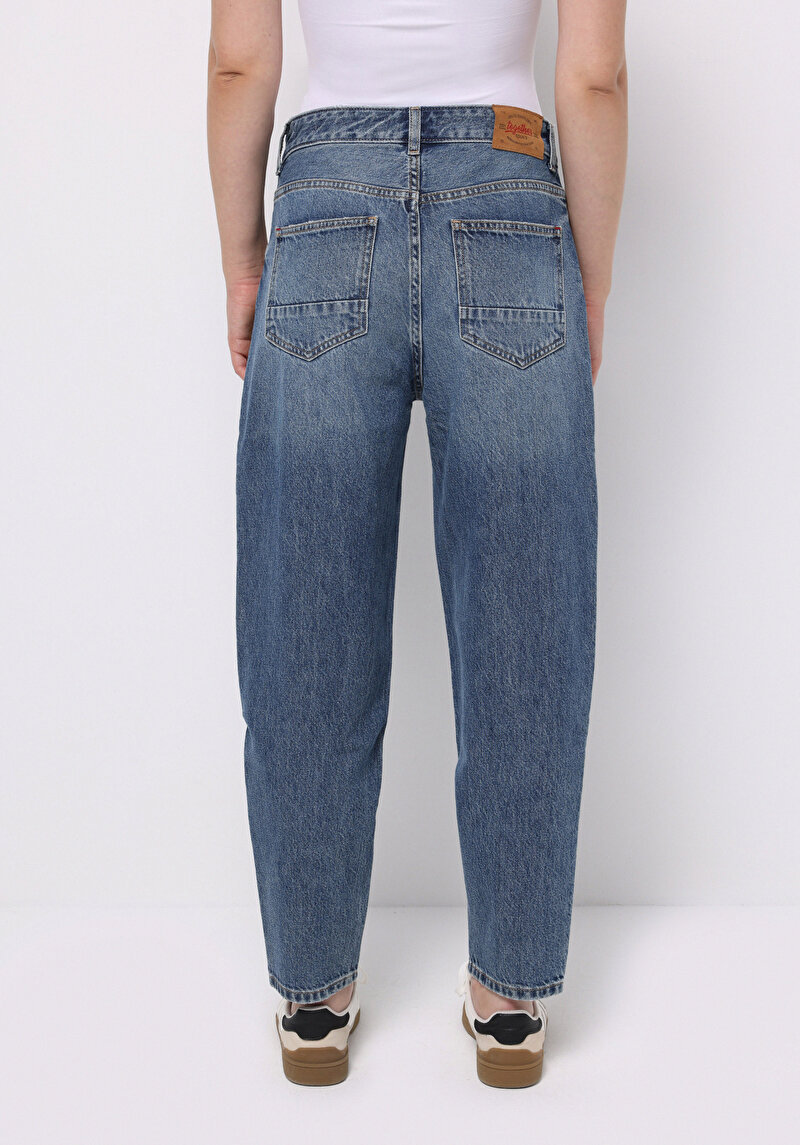 Barrel Fit Kadın İndigo Jean Pantolon