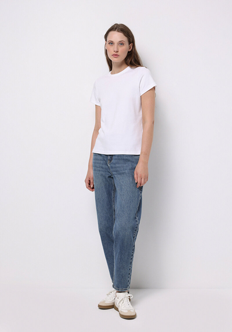 Barrel Fit Kadın İndigo Jean Pantolon