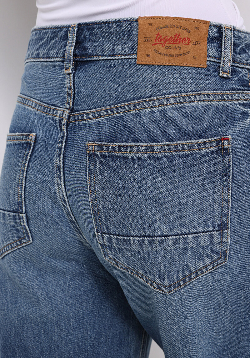 Barrel Fit   Kadın İndigo Jean Pantolon