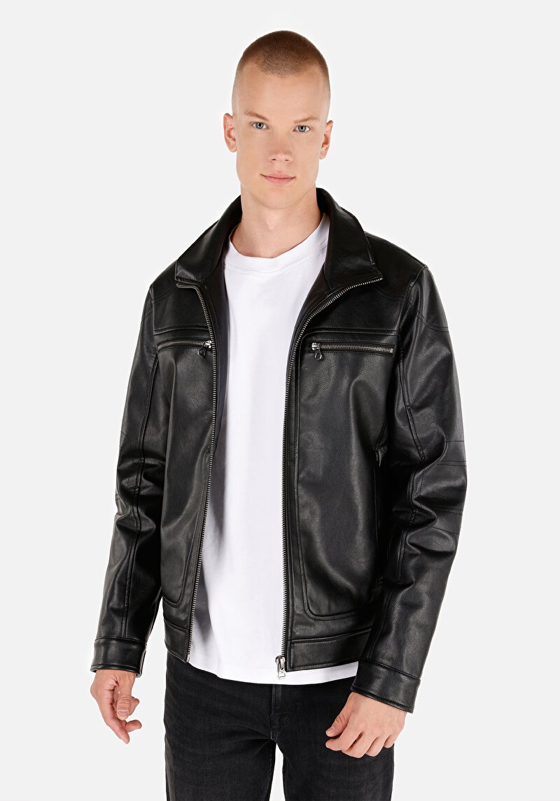 Slim Fit Cepli Erkek Siyah Mont Pu